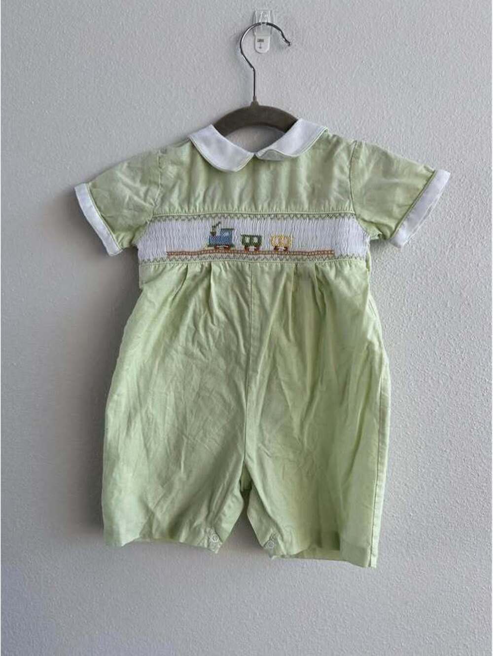 9M Carriage Boutiques by Friedknit Creations Smocked Train Baby Boy Romper